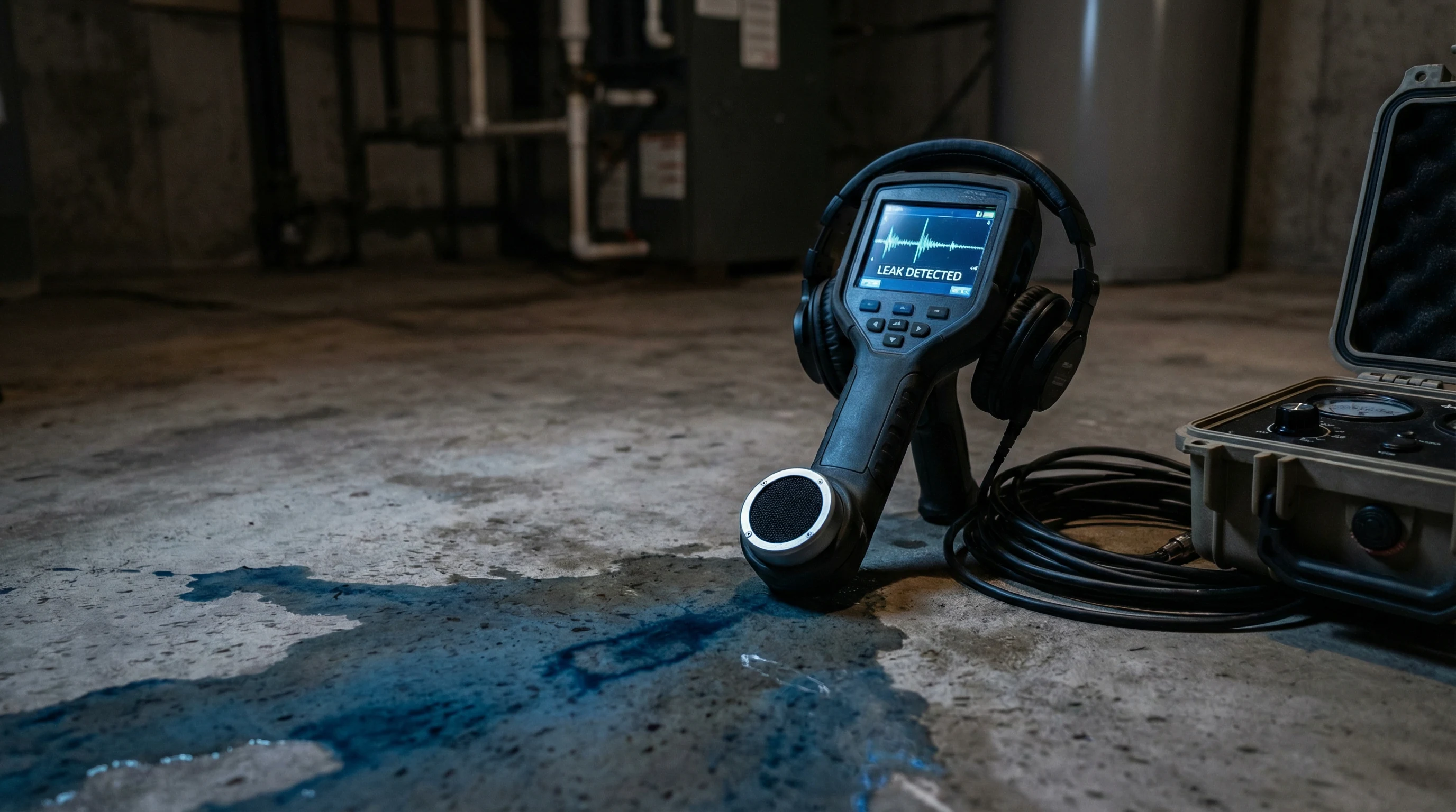 Precision Plumbing Solutions plumber using electronic leak detection equipment in an Oklahoma City home